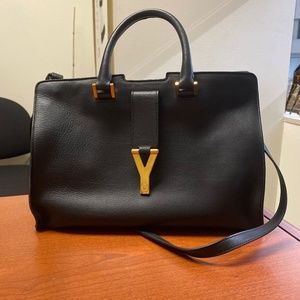 SAINT LAURENT Textured Leather Classic Small Cabas Y Bag Black 94256